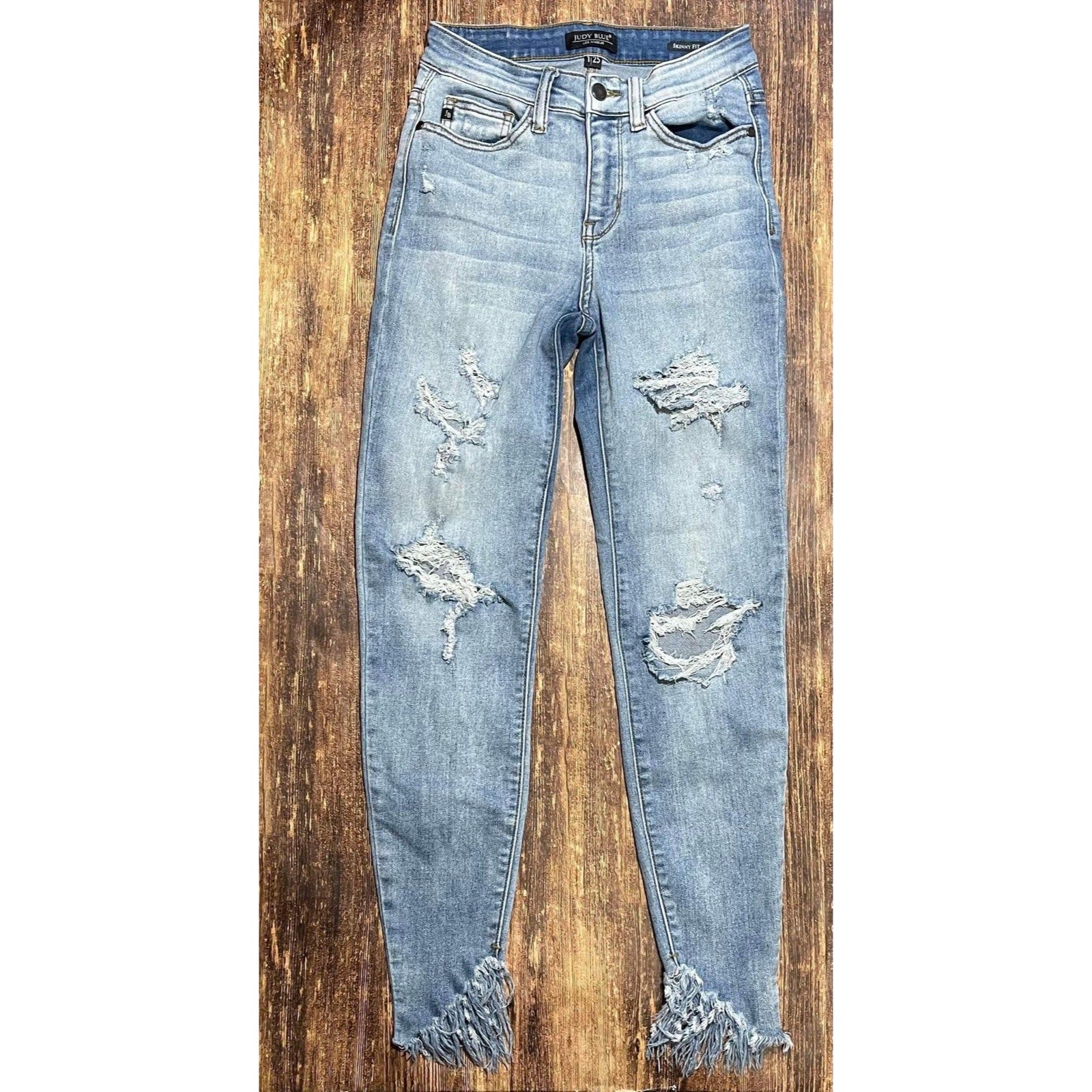 Judy Blue Distressed And Destroyed Raw Fring Hem Skinny Fit Jeans Sz 25